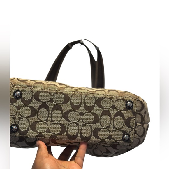 Coach Tan and Brown Signature  Canvas Shoulder Bag - Picture 9 of 17